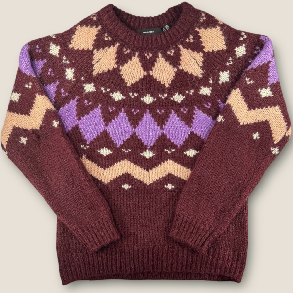 Vero Moda‎ Burgundy and Purple Patterned Sweater